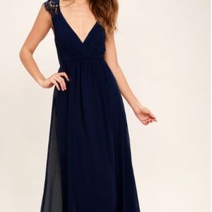 WHIMSICAL WONDER NAVY BLUE LACE MAXI DRESS LULUS